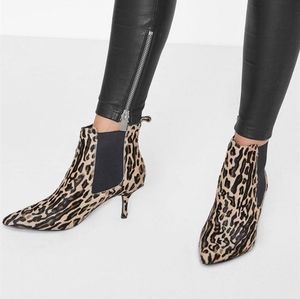 Anine Bing Leopard Print Pointed Toe Kitten Heel Booties
